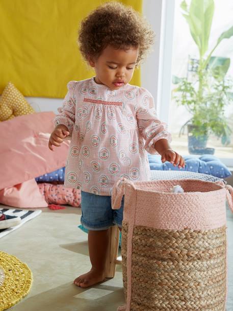 Panier de rangement en jute bicolore osier/rose 2 - vertbaudet enfant 