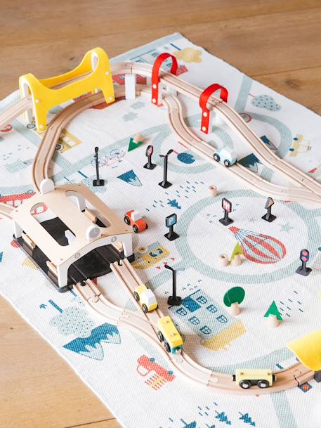 Circuit de train 66 pièces en bois FSC® multicolore 1 - vertbaudet enfant 