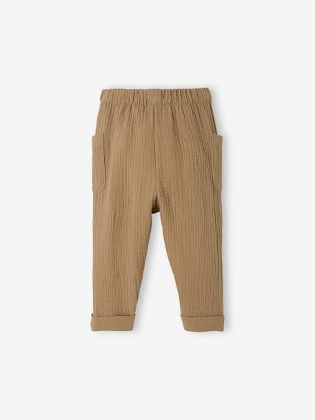 Pantalon bébé en gaze de coton beige bois+bleu canard 2 - vertbaudet enfant 