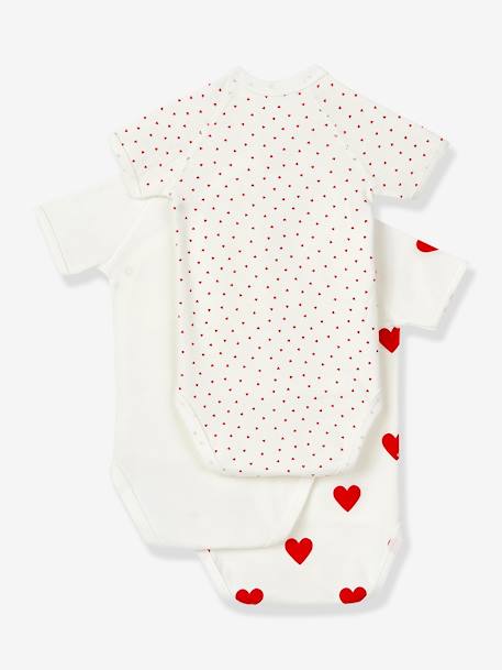 Lot de 3 bodies croisés manches courtes coeurs bébé naissance en coton bio PETIT BATEAU blanc 2 - vertbaudet enfant 