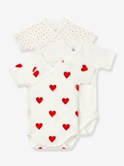 Fabrication française-Bébé-Body-Lot de 3 bodies croisés manches courtes coeurs bébé naissance en coton bio PETIT BATEAU