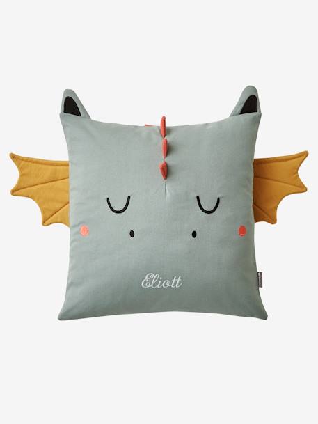 Coussin carré dragon personnalisable Gris vert 3 - vertbaudet enfant 