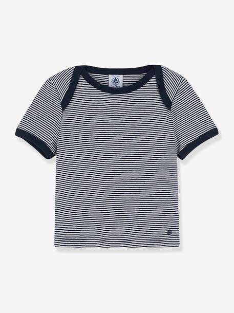 T-shirt rayé milleraies bébé manches courtes PETIT BATEAU en coton bio marine rayé blanc 1 - vertbaudet enfant 