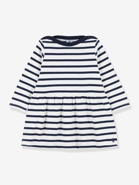 Robe manches longues iconique en jersey épais bio bébé - PETIT BATEAU blanc rayé marine 1 - vertbaudet enfant 