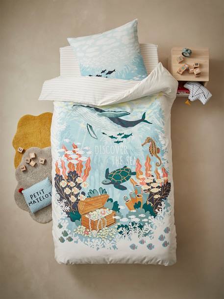 Drap-housse enfant DEEP OCEAN écru rayé caramel 2 - vertbaudet enfant 