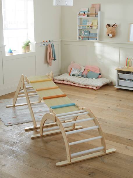 Triangle d'escalade à grimper en bois BEIGE MOYEN UNI AVEC DECOR 5 - vertbaudet enfant 