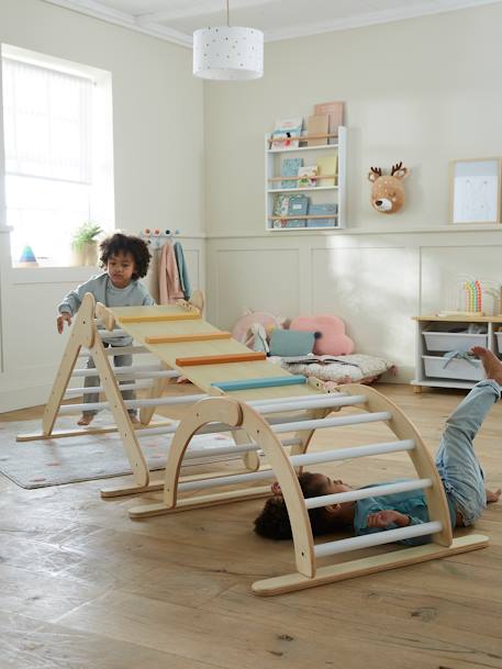 Triangle d'escalade à grimper en bois BEIGE MOYEN UNI AVEC DECOR 4 - vertbaudet enfant 