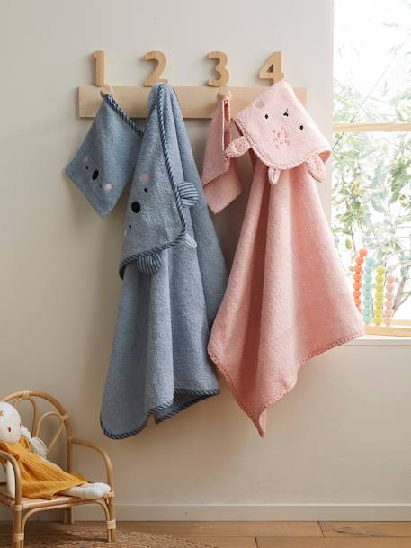 Cape de bain bébé à capuche brodée animaux blanc+bleu+rose 8 - vertbaudet enfant 