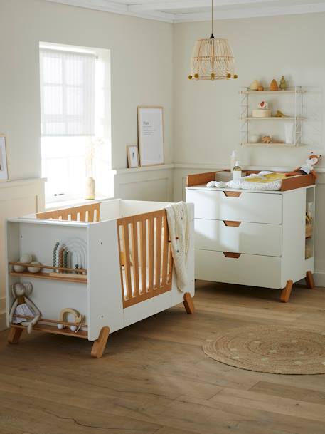 Lit bébé avec barrière amovible + rangement bibliothèque LIGNE PIROUETTE  blanc - Vertbaudet