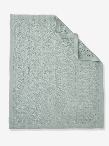 Couverture pointelle en coton bio* sable+vert d'eau 11 - vertbaudet enfant 