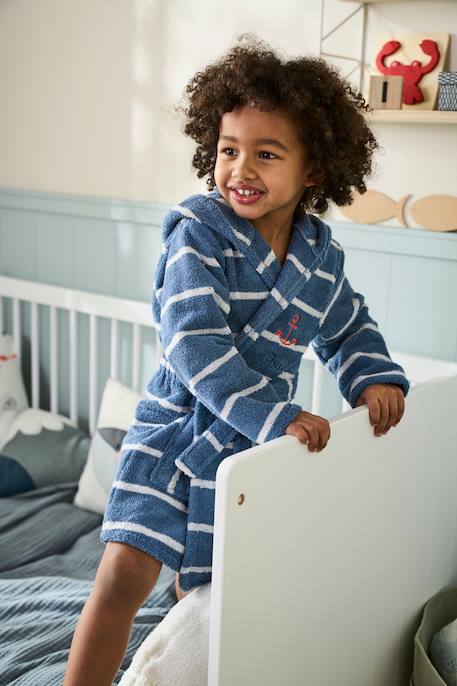 Peignoir de bain rayé enfant à capuche et personnalisable bleu/blanc 1 - vertbaudet enfant 