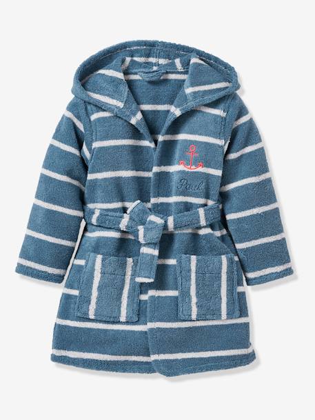 Peignoir de bain rayé enfant à capuche et personnalisable bleu/blanc 6 - vertbaudet enfant 