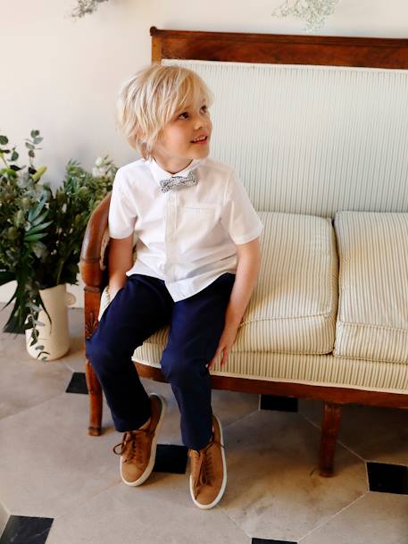 Pantalon chino garçon en coton/lin beige clair+bleu+marine foncé+vert sauge 12 - vertbaudet enfant 