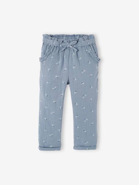 Pantacourt en gaze de coton fille blanc imprimé+bleu+blush 9 - vertbaudet enfant 