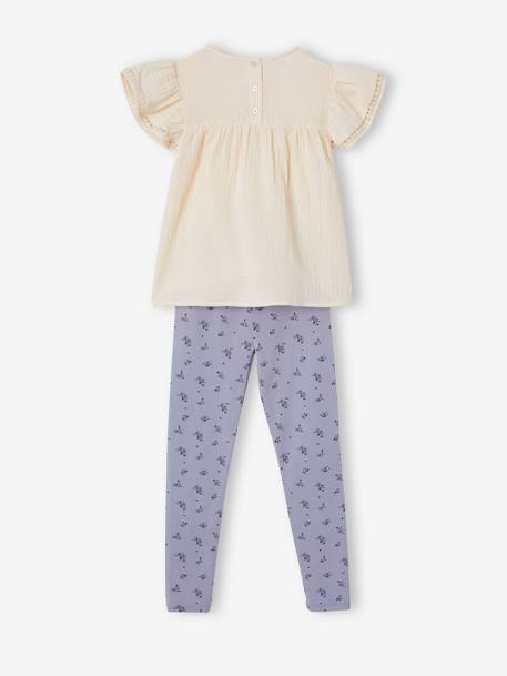 Ensemble fille blouse en gaze de coton brodée et legging imprimé fleurs ivoire 4 - vertbaudet enfant 