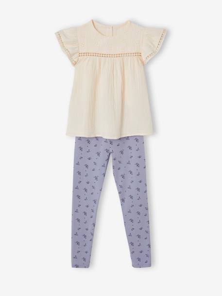 Ensemble fille blouse en gaze de coton brodée et legging imprimé fleurs  - vertbaudet enfant