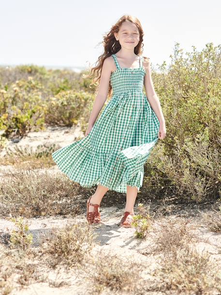 Robe longue à smocks fille carreaux vert 1 - vertbaudet enfant 