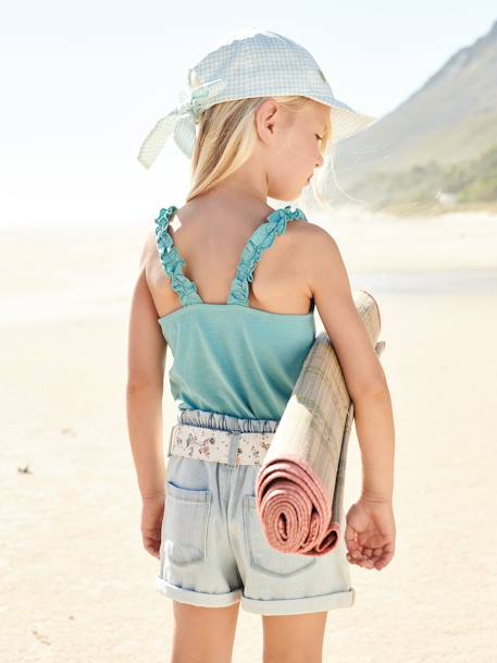 Short en denim style 'paperbag' fille denim bleached 10 - vertbaudet enfant 