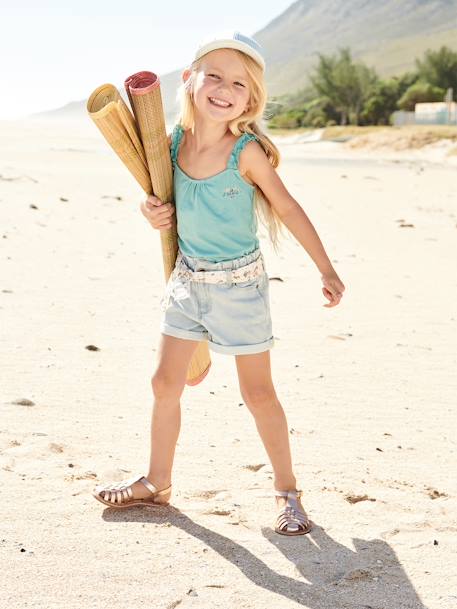 Short en denim style 'paperbag' fille denim bleached 2 - vertbaudet enfant 