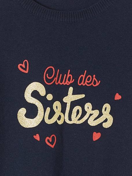 Pull à message Basics fille message irisé en relief marine club des sisters 3 - vertbaudet enfant 