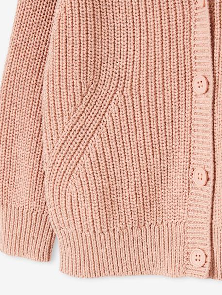 Gilet col V fille en côtes anglaises écru+rose blush 6 - vertbaudet enfant 