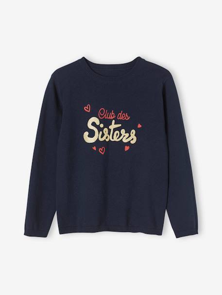 Pull A Message Basics Fille Message Irise En Relief Marine Club Des Sisters Vertbaudet