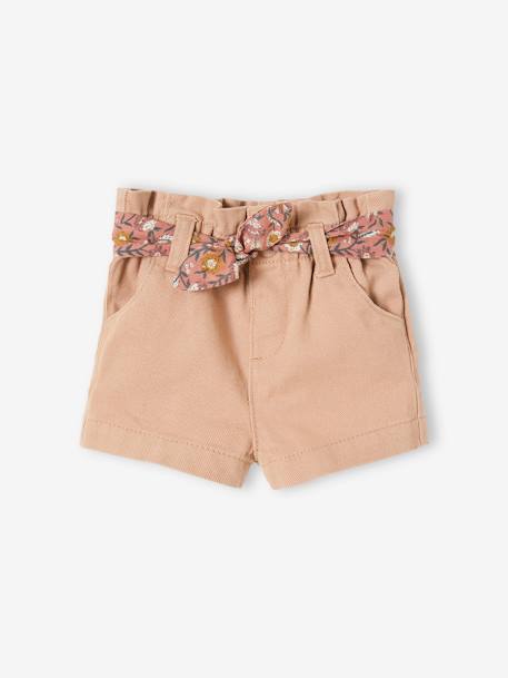 Short bébé taille élastiquée avec ceinture en tissu beige 2 - vertbaudet enfant 