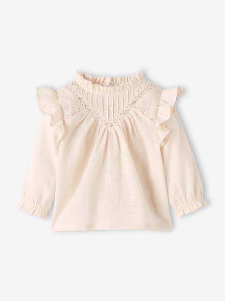 Blouse volantée bébé en tissu flammé beige clair 1 - vertbaudet enfant 