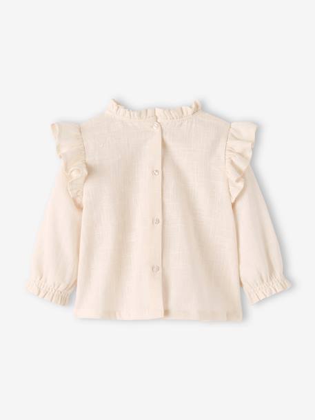 Blouse volantée bébé en tissu flammé beige clair+bleu ciel 2 - vertbaudet enfant 