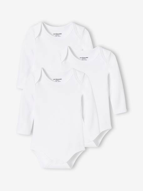 Lot de 3 bodies bébé en coton bio manches longues ouverture US BASICS lot blanc 1 - vertbaudet enfant 