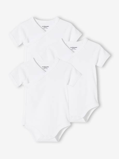 Lot de 3 bodies Bio Collection manches courtes ouverture naissance BASICS lot blanc 1 - vertbaudet enfant 