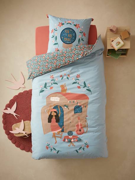 Parure housse de couette + taie d'oreiller enfant GIPSY ROULOTTE bleu 1 - vertbaudet enfant 