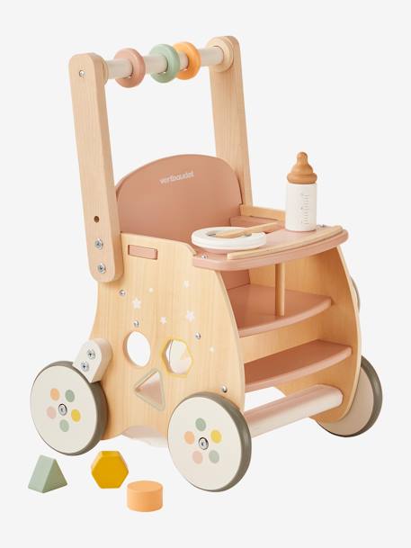 Chariot de marche poussette en bois FSC® rose+vert 8 - vertbaudet enfant 