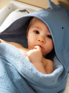 Linge de maison et décoration-Linge de bain-Cape de bain bébé en gaze de coton + gant de toilette PETIT DINO