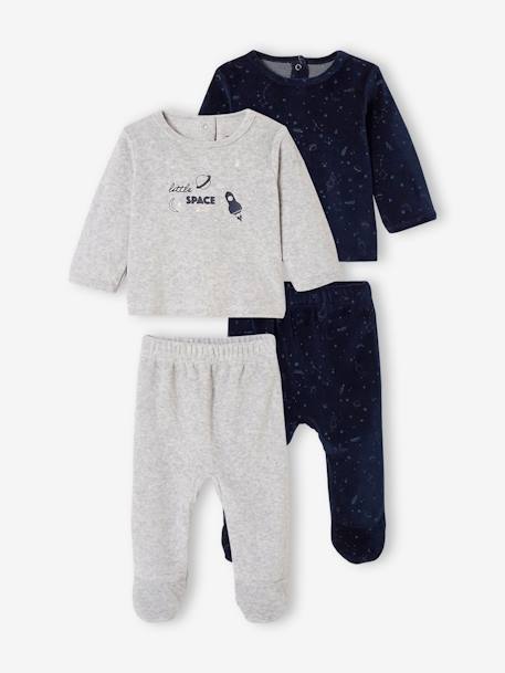 Lot De 2 Pyjamas En Velours Bebe Garcon Motifs Planetes Phosphorescents Lot Encre Vertbaudet