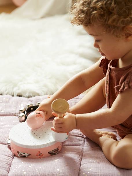 Set 3 instruments : maracas, tambourin, grelots en bois FSC® Bébé Cerise+multicolore 2 - vertbaudet enfant 