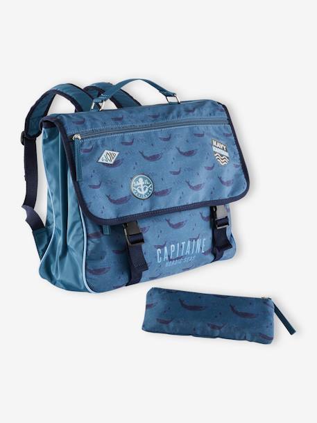 Cartable + trousse 'capitaine' garçon bleu ardoise foncé imprimé 1 - vertbaudet enfant 