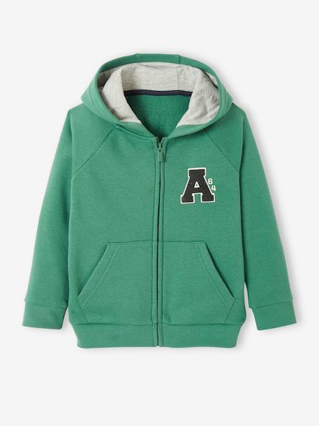 Sweat à capuche zippé style collège garçon VERT MOYEN 1 - vertbaudet enfant 