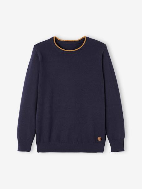 Pull couleur Basics personnalisable garçon ECRU CHINE+encre 6 - vertbaudet enfant 