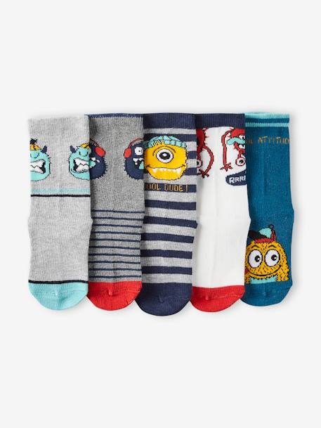 Lot de 5 paires de chaussettes 'monstres' garçon lot vert 2 - vertbaudet enfant 