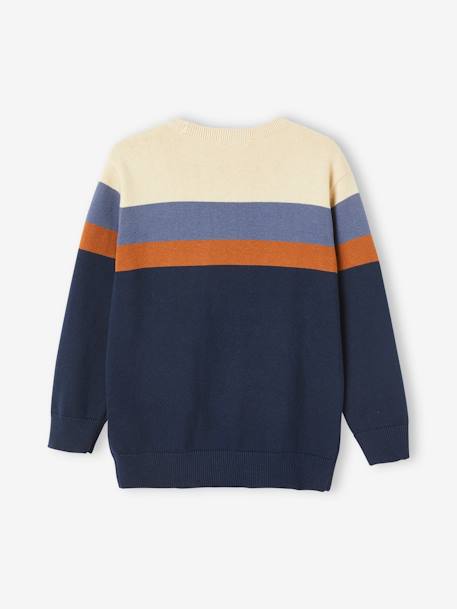 Pull colorblock rayé garçon maille fine gris chiné+RAYE ECRU+vert sapin 6 - vertbaudet enfant 