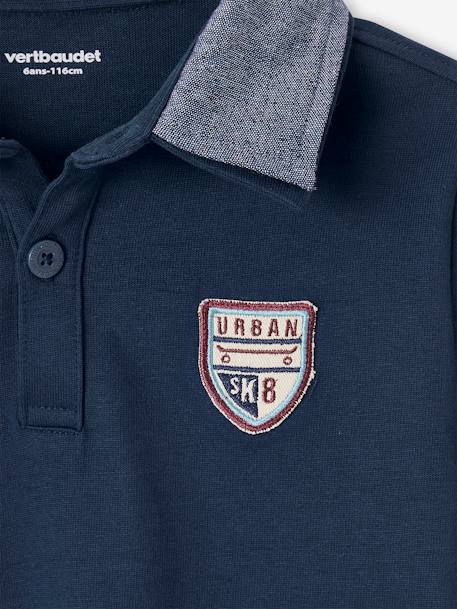 Polo garçon avec badge et col en chambray dark bleu indigo 4 - vertbaudet enfant 