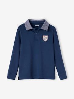 -Polo garçon avec badge et col en chambray