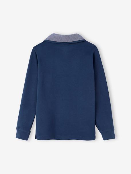 Polo garçon avec badge et col en chambray dark bleu indigo 3 - vertbaudet enfant 