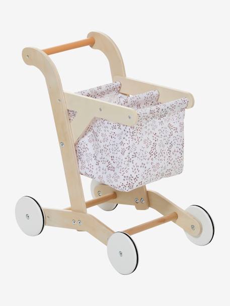 Chariot de courses en tissu et bois FSC® BEIGE MOYEN UNI AVEC DECOR 3 - vertbaudet enfant 