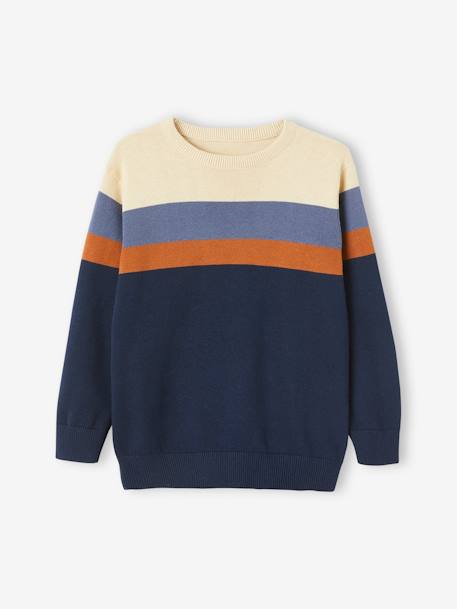 Pull colorblock rayé garçon maille fine gris chiné+RAYE ECRU+vert sapin 5 - vertbaudet enfant 