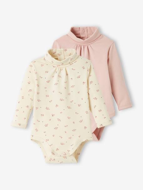 Lot de 2 bodies manches longues bébé col roulé rose 1 - vertbaudet enfant 