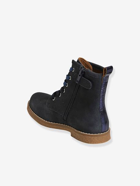 Bottines cuir fille à lacets + glissière bleu marine+marron 3 - vertbaudet enfant 