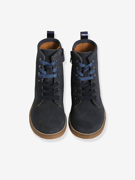 Bottines cuir fille à lacets + glissière bleu marine+marron 4 - vertbaudet enfant 