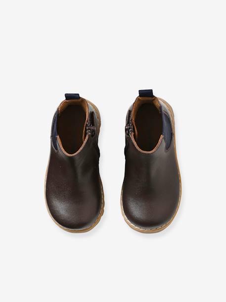 Boots cuir bébé mixte zippés et élastiqués chocolat 4 - vertbaudet enfant 